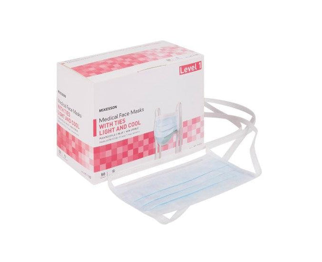 McKesson | Surgical Mask Pleated Tie Closure One Size Fits Most NonSterile ASTM Level 1 Adult | 91-1100-BX