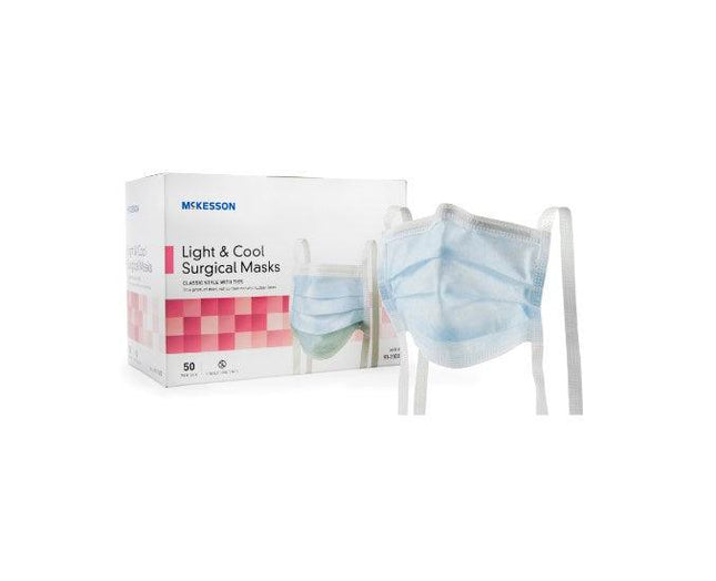 McKesson | Surgical Mask Pleated Tie Closure One Size Fits Most NonSterile ASTM Level 1 Adult | 91-1101