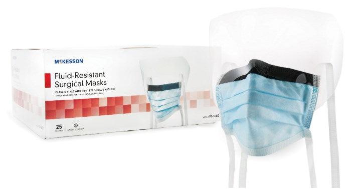 Surgical Mask with Eye Shield Anti-fog Pleated Tie Closure One Size Fits Most NonSterile ASTM Level 3 Adult 91-1601