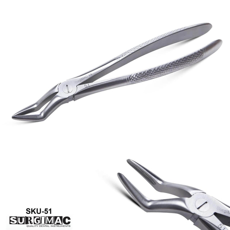 SurgiMac #51 Upper Roots Forceps - Stainless Steel Dental Forceps, European Style, Serrated, Air Series 14-1816