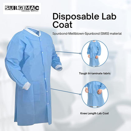 SMS Disposable Lab Coats MacSafe by SurgiMac | Knee Length. 10/Pack