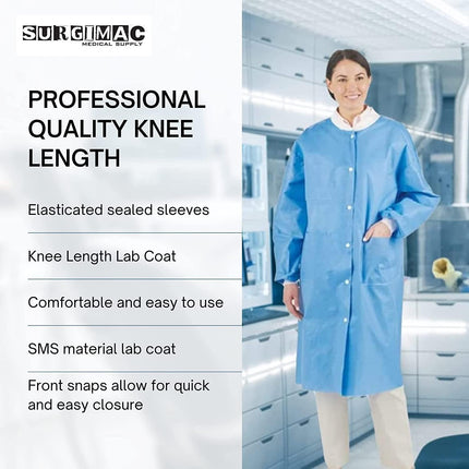 Lab Coats MaxSafe by SurgiMac - Knee Length SMS Disposable Gowns | 10-1501 | | Apparel, Dental Supplies, Lab coats, MaxSafe | SurgiMac | SurgiMac