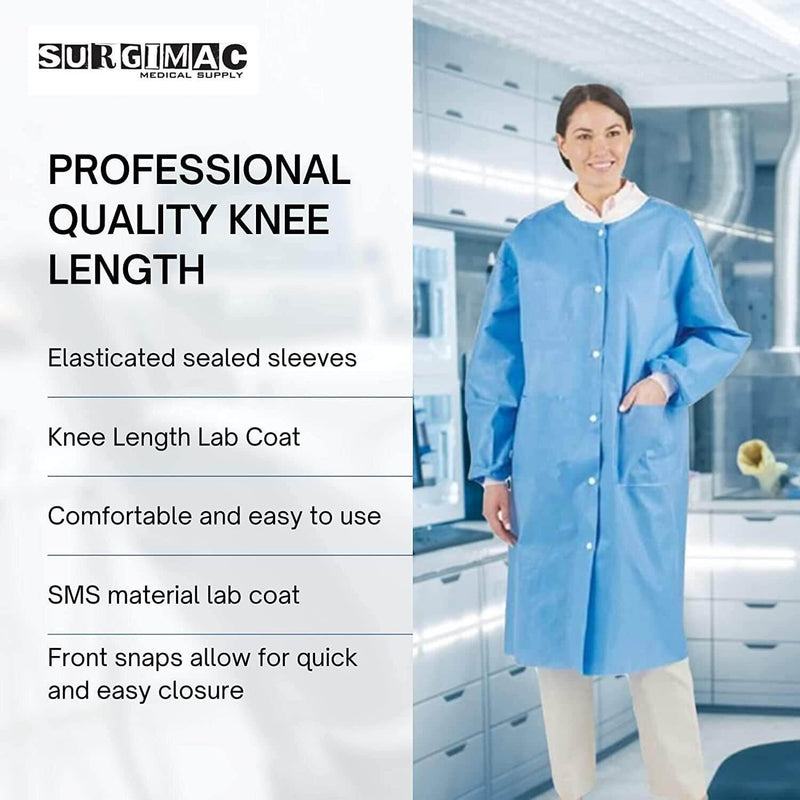 SMS Disposable Coats for labs MacSafe by SurgiMac | Knee Length. 10/Pack 10-1501