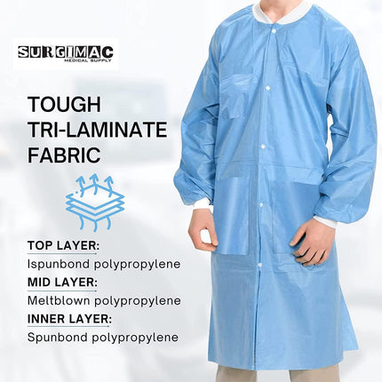 Lab Coats MaxSafe by SurgiMac - Knee Length SMS Disposable Gowns | 10-1501 | | Apparel, Dental Supplies, Lab coats, MaxSafe | SurgiMac | SurgiMac
