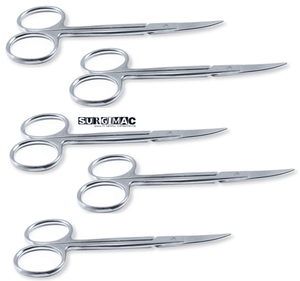 Iris Micro Dissecting Dental Lab Sharp Scissors, 4.5" (11.43cm) Fine Point Curved, Stainless Steel (Set of 5) by SurgiMac 16-2609-5