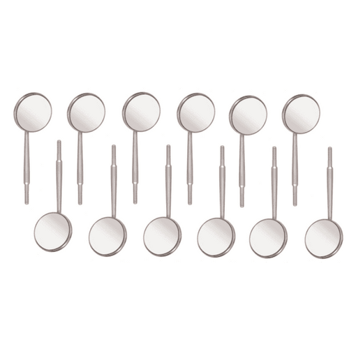 Lot De 12 Miroirs Dentaires Tête #4 - Tige Simple, Acier Inoxydable, Neuf