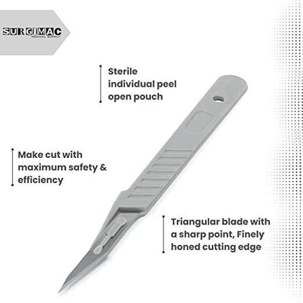Sterile Stainless Steel Surgical Scalpel Blade with Plastic Handle | ProCut by SurgiMac | Box of 10