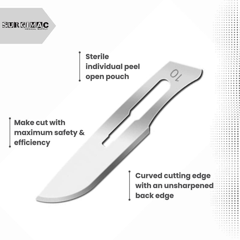 SurgiMac #10 Sterile Stainless Steel Surgical Scalpel Blade, ProCut, Box of 100 10-1210-P