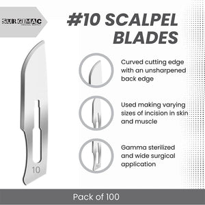 SurgiMac #10 Sterile Stainless Steel Surgical Scalpel Blade, ProCut, Box of 100 10-1210-P