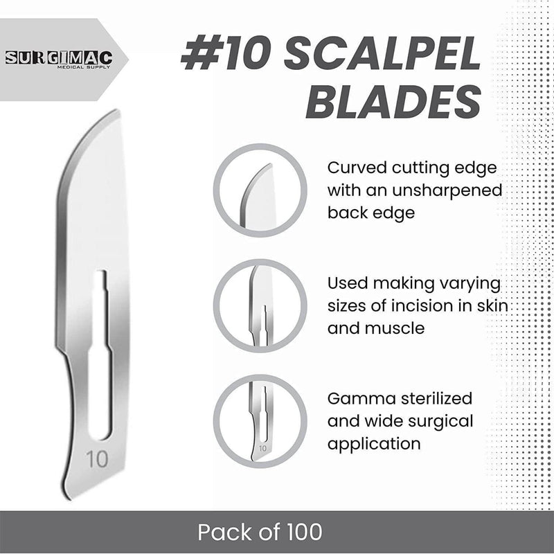 SurgiMac #10 Sterile Stainless Steel Surgical Scalpel Blade, ProCut, Box of 100 10-1210-P