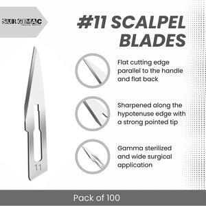 SurgiMac #10 Sterile Stainless Steel Surgical Scalpel Blade, ProCut, Box of 100 10-1211-P