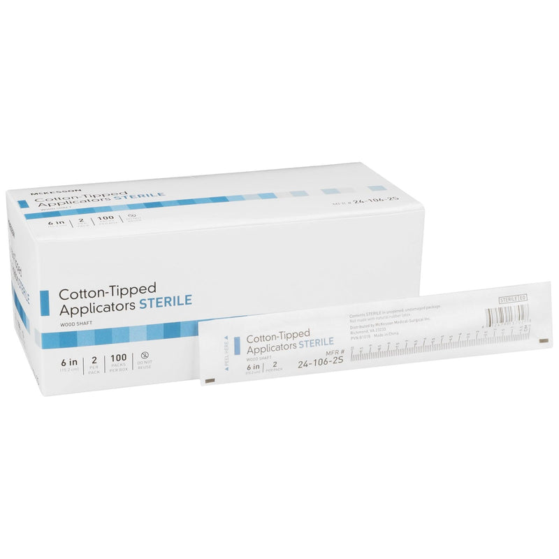 Swabstick Cotton Tip Wood Shaft 6 Inch Sterile 2 per Pack 24-106-2S-BX