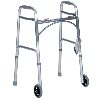 Two Button Folding Walker With Wheels | 10162-4 | | Ambulatory Equipment, Folding Walker, Mobility, Walkers | Dynarex | SurgiMac