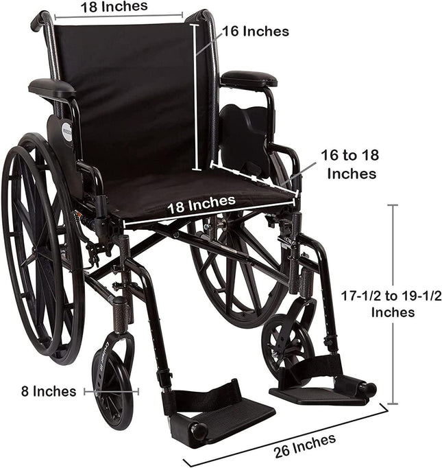 McKesson | Wheelchair, Swing Away Foot Leg Rest, Desk Length Arms Flip Back, 18 in Seat, 300 lbs Weight Capacity, 1 Count | 1065276