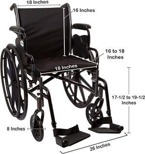Wheelchair, Swing Away Foot Leg Rest, Desk Length Arms Flip Back, 18 in Seat, 300 lbs Weight Capacity, 1 Count 1065276