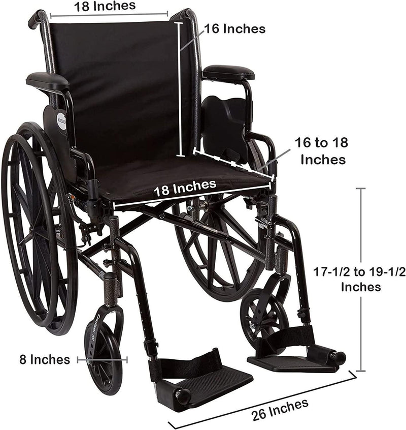Wheelchair, Swing Away Foot Leg Rest, Desk Length Arms Flip Back, 18 in Seat, 300 lbs Weight Capacity, 1 Count 1065276