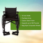 Wheelchair, Swing Away Foot Leg Rest, Desk Length Arms Flip Back, 18 in Seat, 300 lbs Weight Capacity, 1 Count 1065276