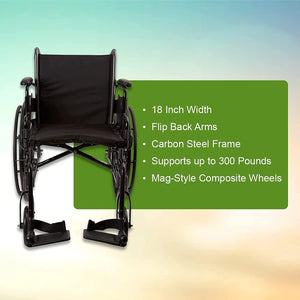 Wheelchair, Swing Away Foot Leg Rest, Desk Length Arms Flip Back, 18 in Seat, 300 lbs Weight Capacity, 1 Count 1065276