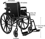 Wheelchair, Swing Away Foot Leg Rest, Desk Length Arms Flip Back, 20 in Seat, 300 lbs Weight Capacity, 1 Count 146-K320DDA-SF-1A