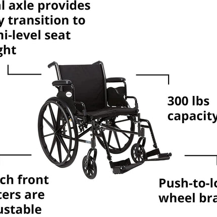 Wheelchair, Swing Away Foot Leg Rest, Desk Length Arms Flip Back, 20 in Seat, 300 lbs Weight Capacity, 1 Count | McKesson | SurgiMac