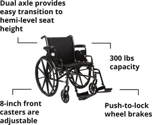Wheelchair, Swing Away Foot Leg Rest, Desk Length Arms Flip Back, 20 in Seat, 300 lbs Weight Capacity, 1 Count 146-K320DDA-SF-1A