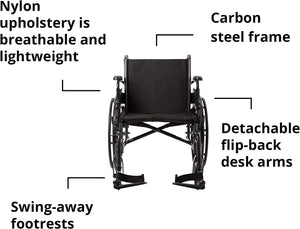 Wheelchair, Swing Away Foot Leg Rest, Desk Length Arms Flip Back, 20 in Seat, 300 lbs Weight Capacity, 1 Count 146-K320DDA-SF-1A