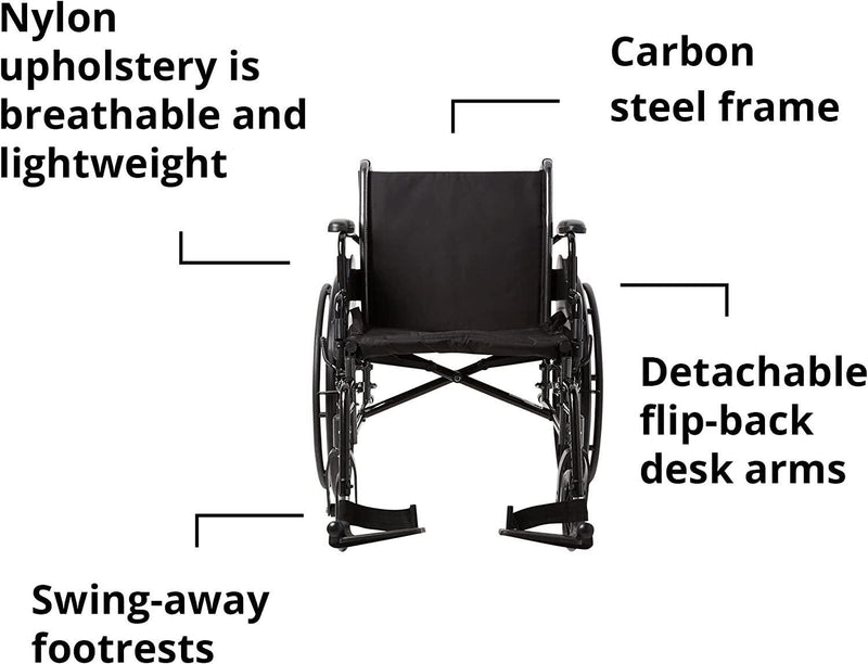 Wheelchair, Swing Away Foot Leg Rest, Desk Length Arms Flip Back, 20 in Seat, 300 lbs Weight Capacity, 1 Count 146-K320DDA-SF-1A